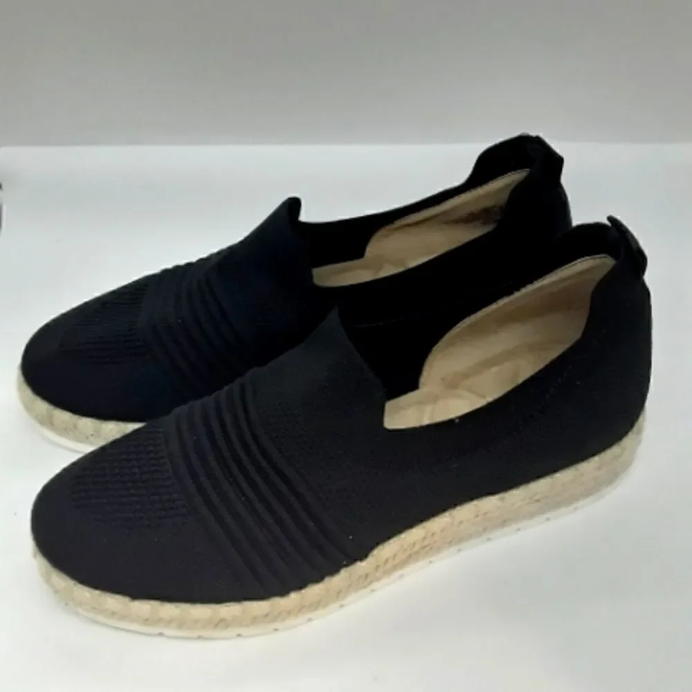 Adrienne Vittadini Sport/Nico Black Knit Jute Espadrilles Slip-On Size 7,5